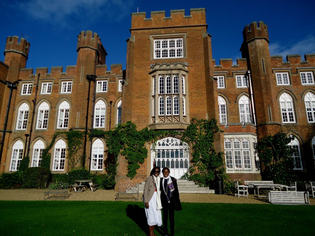 Fiona and another PfAL scholar, Trufena, pose in front of Cumberland Lodge.